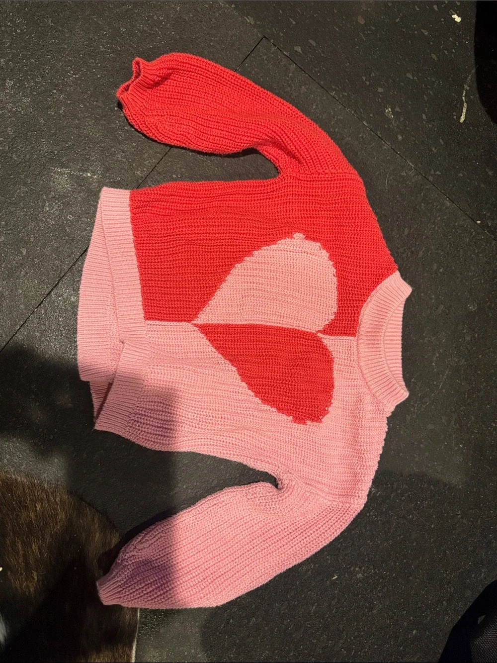 Old Navy Pink and Red Heart Colorblock Crewneck Sweater